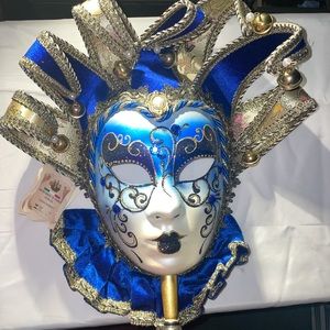 Mascarade Mask with handle stick. Hand Paimted in Venezia, Italy.